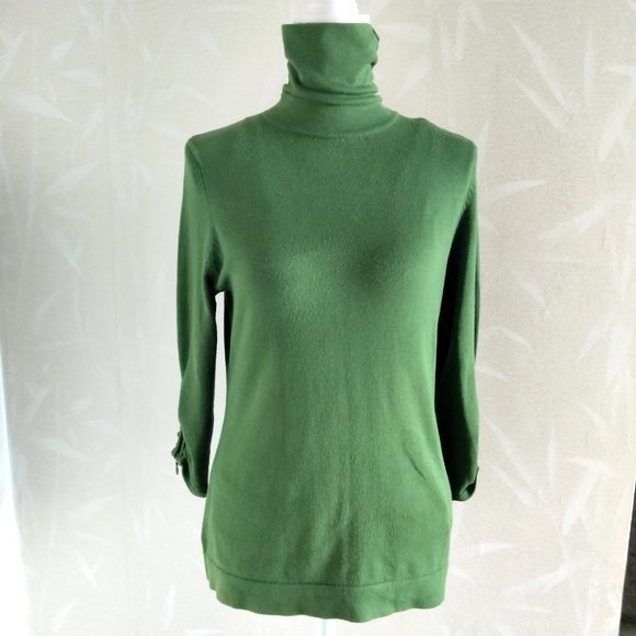 Kelly Green High Rouched Neck Sweater Sleeves Rouched Side Zippers Medium EUC - Picture 1 of 8